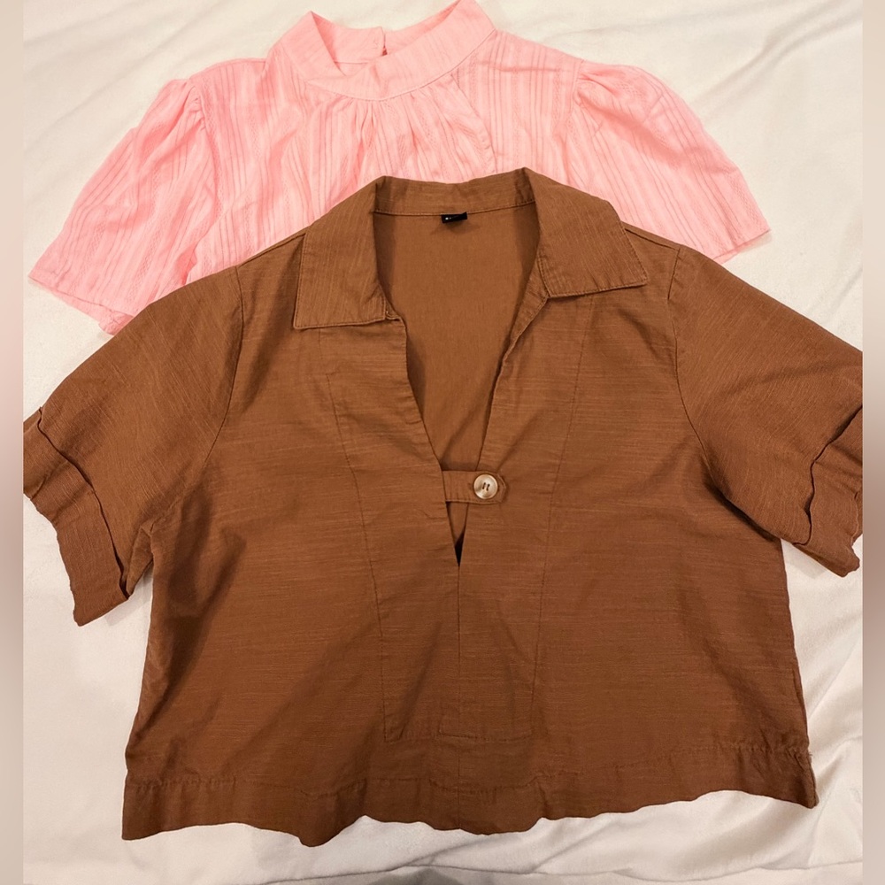 SHEIN Pink and Brown Blouse Set